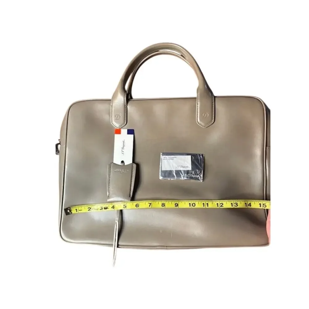 S.T. Dupont Laptop Briefcase Bag Unisex Line D Document Case Brown Leather Zip